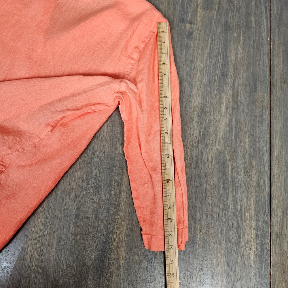 Isaac Mizrahi Women L Linen‎ Blouse 3/4 Sleeve Tie Hem Coastal Coral Resort Top - Picture 8 of 8
